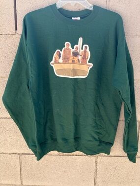 Hanes Forest Green Crewneck Sweatshirt with Boat Graphic